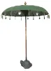 Product image 1 of the product “Bali umbrella, Moss with wooden coins and gold leaves hanging around the edge. Approx. 190cm dia. and 250cm height ”